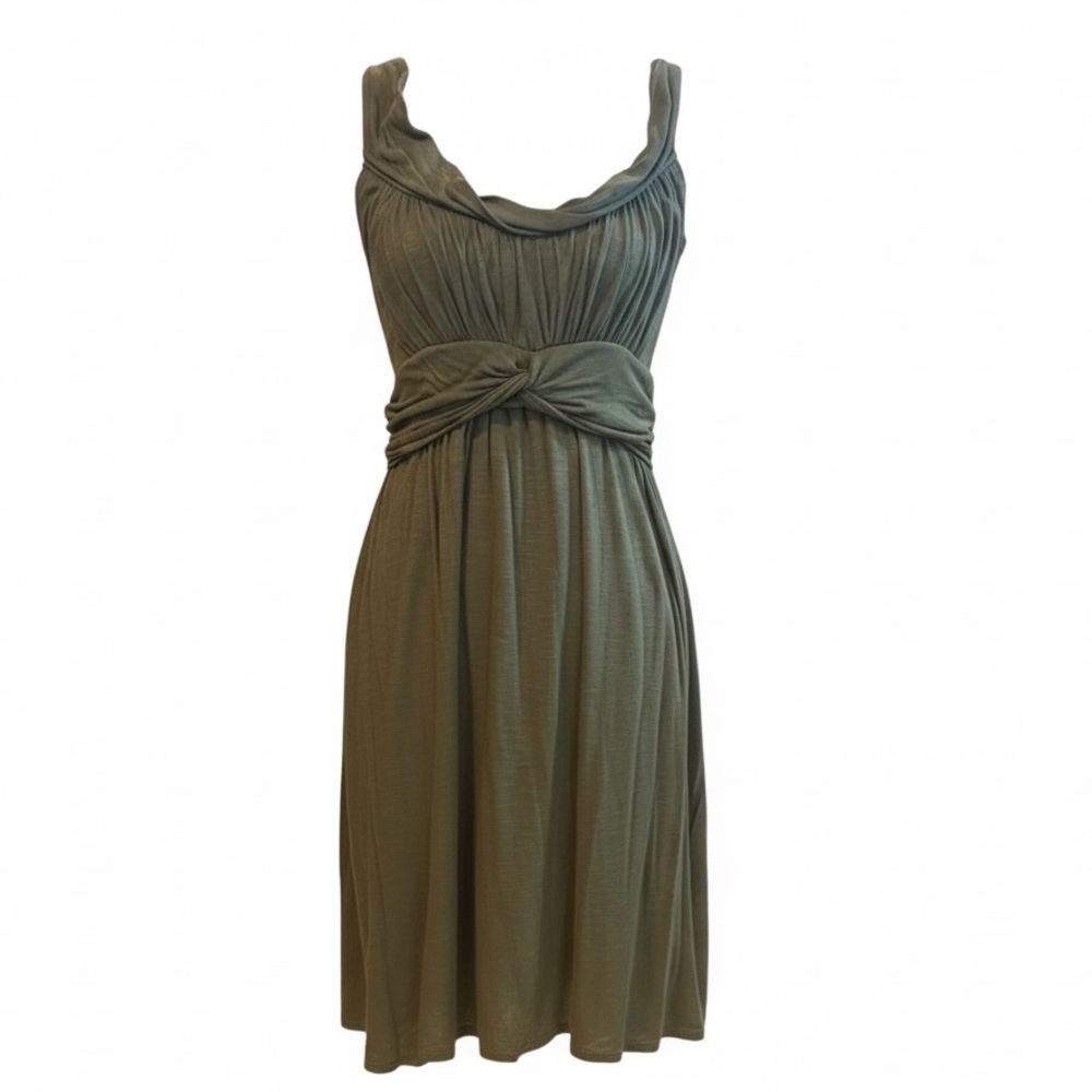 Studio M Women’s sleeveless Ruched waist midi dress Olive green Size Small